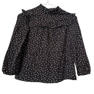NWOT Girls Mini Molly Polka Dot Ruffled Long Sleeve Blouse Brown White Size 10/1